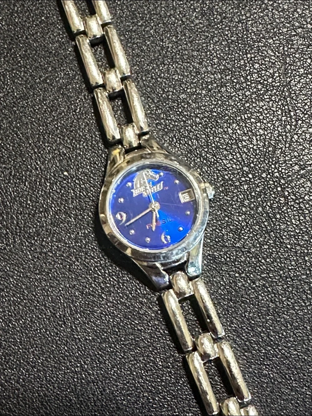 Fossil Boise State College Collection Silver Tone Link Watch